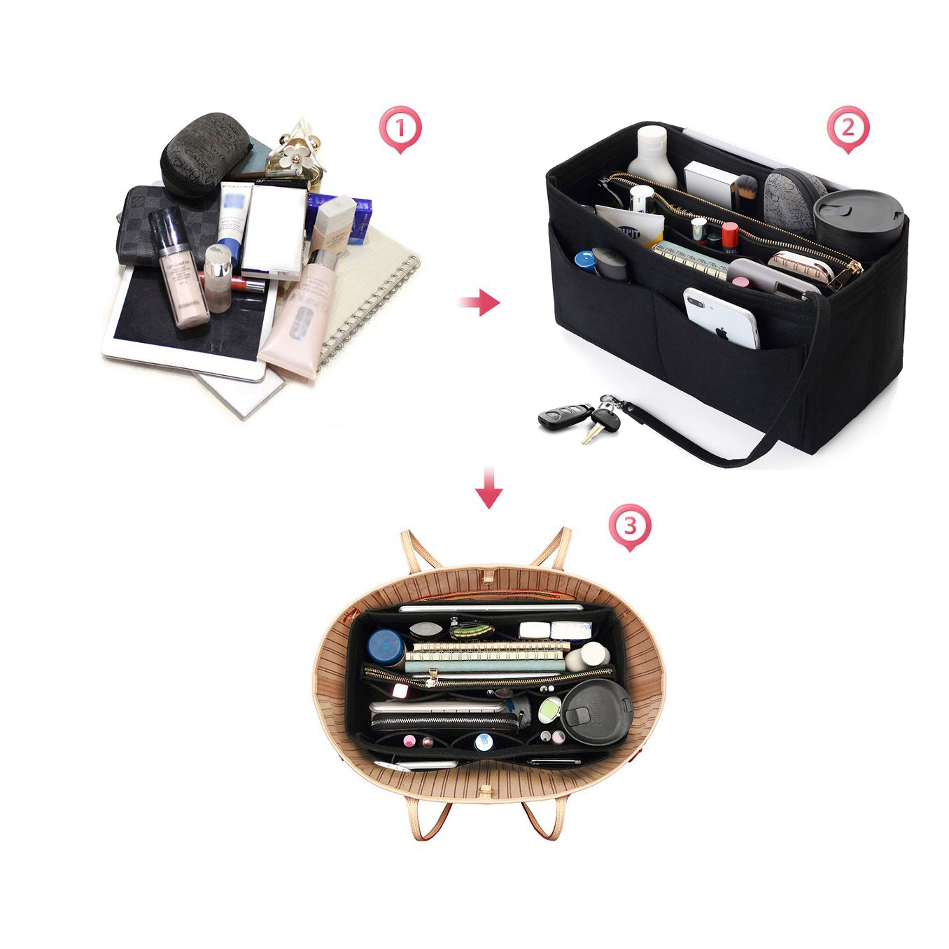 Sisipan Organizer Dompet Felt  - Backpack Insert Organizer ulasan dan harga